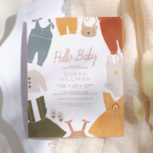 Papier Bonjour bébé   Boho Vêtements Fille Baby shower Bu