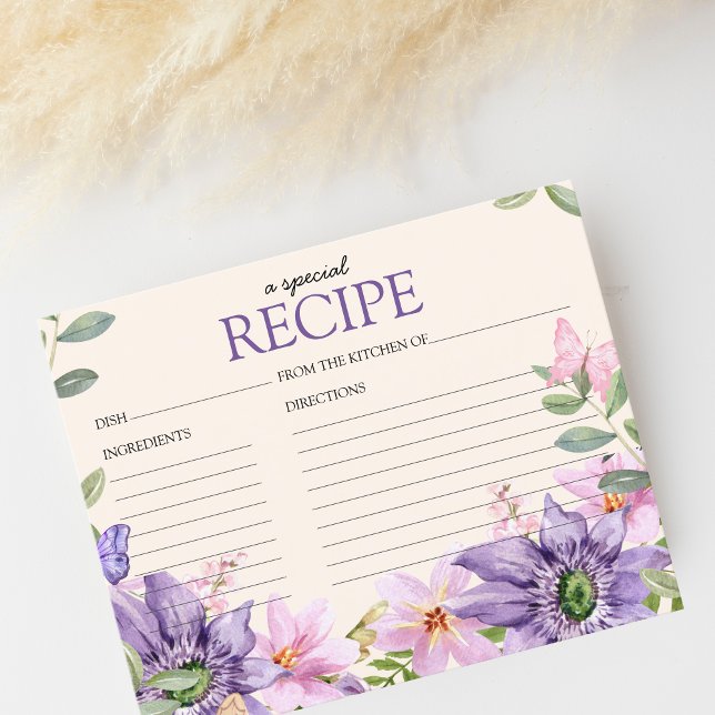Papier Bonjour donne ses papillons Recette Card Fête des  (Bridal Shower Recipe Card "he gives her butterflies")