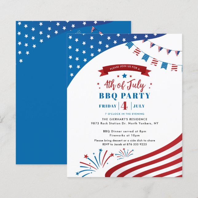 Papier Bonne 4 juillet Red White Blue Party Invitation (Devant / Derrière)
