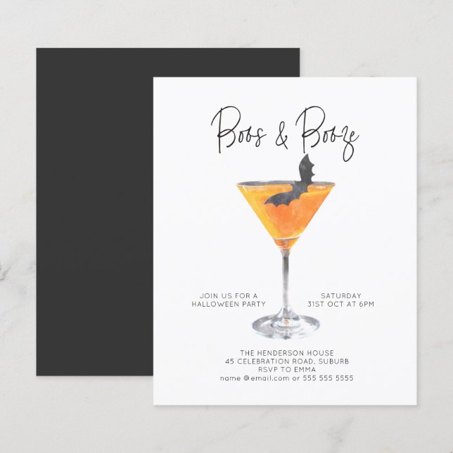 Papier Boos Budget & Booze Cocktail Halloween Party (Devant / Derrière)