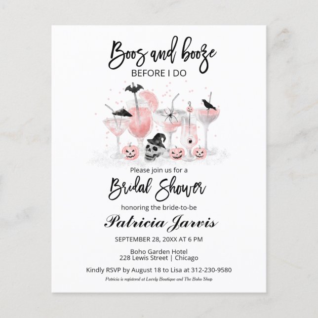 Papier Boos Et Booze Fêtes des mariées Budget Invitations (Devant)