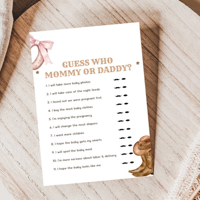 Papier Boots and Bow Gender Reveal Guess Who Game (Western Boots and Bows Game)