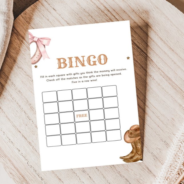 Papier Boots and Bows Gender Reveal Bingo Game (Western Boots and Bows Game)