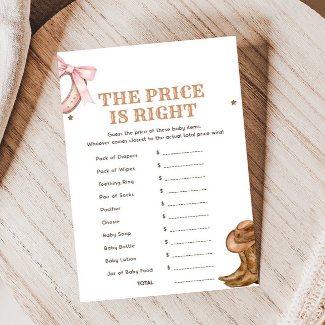 Papier Boots and Bows Gender Reveal Price is Right Game (Western Boots and Bows Game)