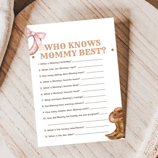 Papier Boots and Bows Gender Reveal Who knows Game (Western Boots and Bows Game)