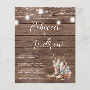 Papier Boots budgétaires Cowboy Cowgirl Floral Lights Mar