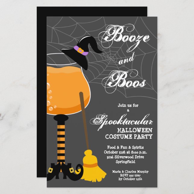 Papier Booze et Boos Witch Budget Halloween Invitations (Devant / Derrière)