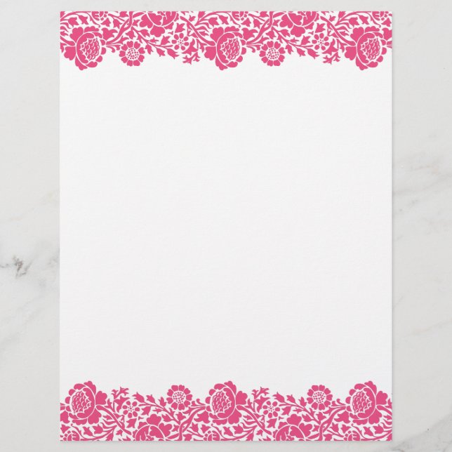 Papier Bordure de Damas florales roses chaudes (Devant)