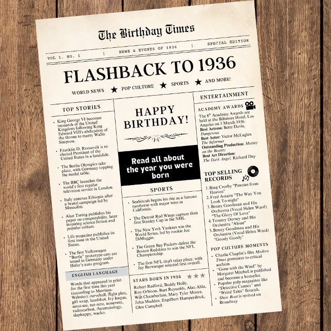 Papier Born in 1936 Mock Newspaper sepia (Créateur téléchargé)