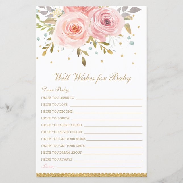 Papier Bouche rose florale souhaits pour l'activité Baby  (Devant)