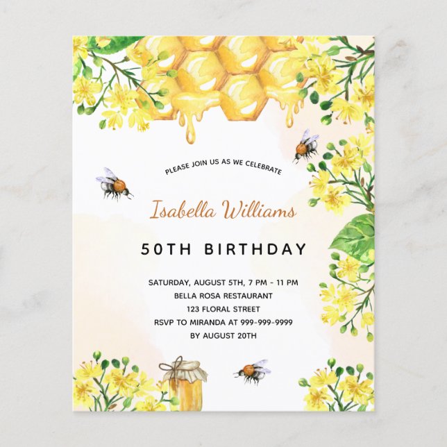 Papier Boucles d'anniversaire budget jaune élégante invit (Devant)