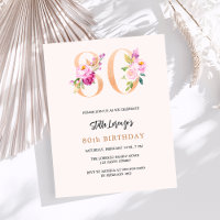Boucles de pêche rose 80e anniversaire invitation