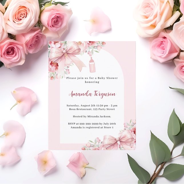 Papier Boucles roses arcs arc Baby shower invitation (Créateur téléchargé)
