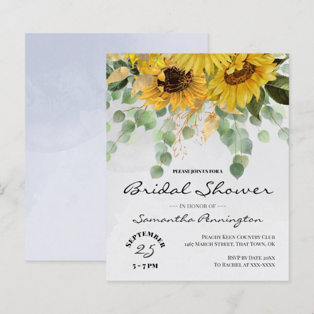 Papier Bouquet de tournesol Fête des mariées Budget Invit (Devant / Derrière)