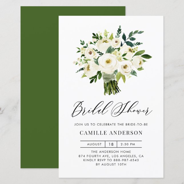 Papier Bouquet floral blanc Invitation à la douche nuptia (Devant / Derrière)