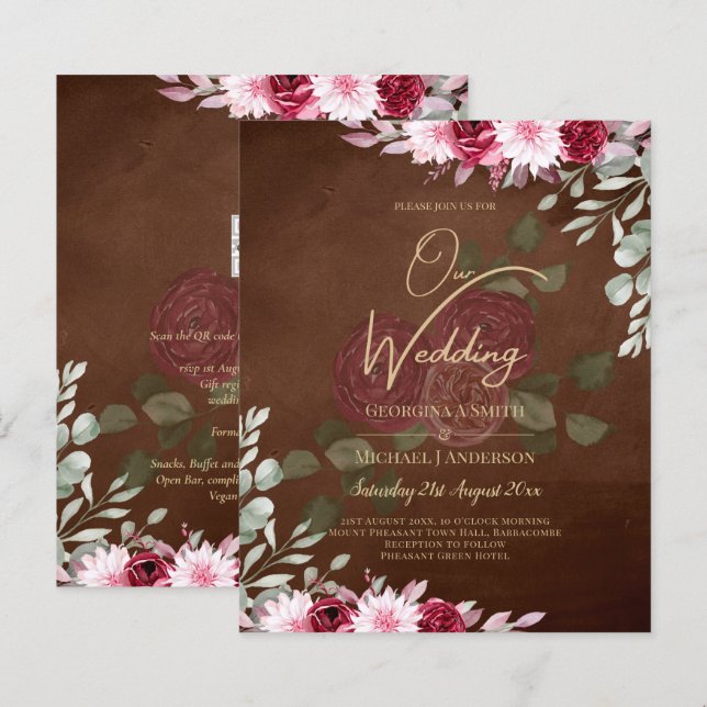 Papier Bourgogne Brown Floral Winter Mariage de automne I (Devant / Derrière)