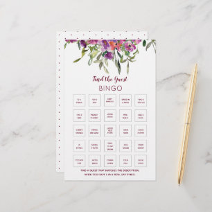 Papier Bourgogne Fête des mariées florale Bingo Jeu