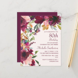 Papier Bourgogne Floral 80e Anniversaire Grand-mère