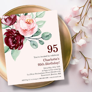 Papier Bourgogne Floral 95e Budget Invitation Anniversair