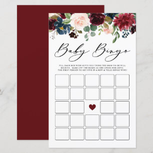 Papier Bourgogne Floral Baby Baby shower Bingo Jeu