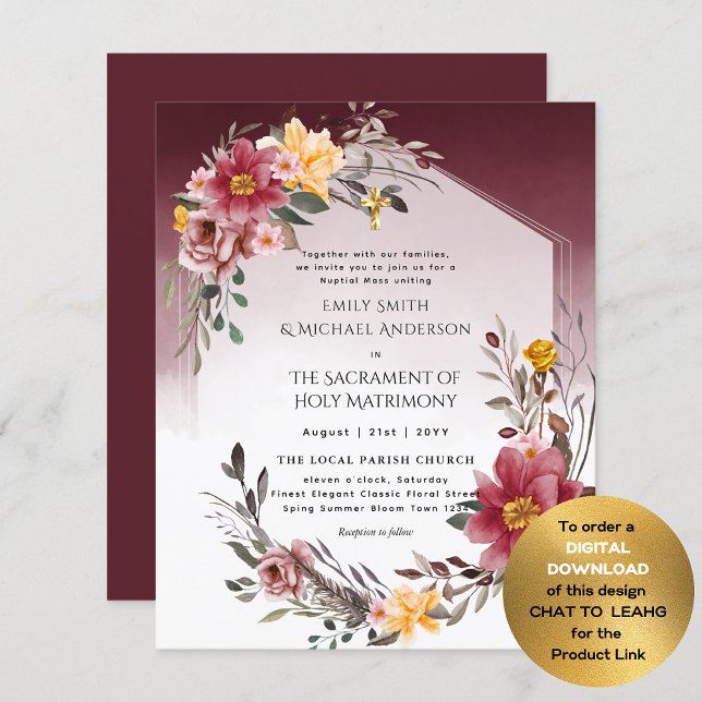 Papier Bourgogne Floral Catholique Mariage de Masse Nupti (Créateur téléchargé)