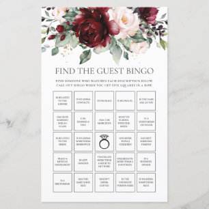 Papier Bourgogne Floral Fun Bridal Trouvez le Bingo invit