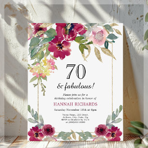 Papier Bourgogne rose Floral 70e anniversaire Invitation
