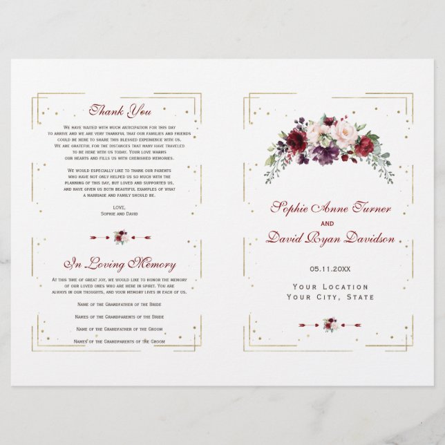 Papier Bourgogne Rose Floral Gold Parties scintillant Pro (Devant)