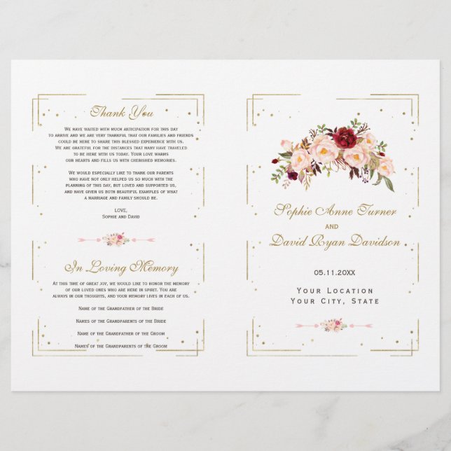 Papier Bourgogne Rose Floral Gold Parties scintillant Pro (Devant)