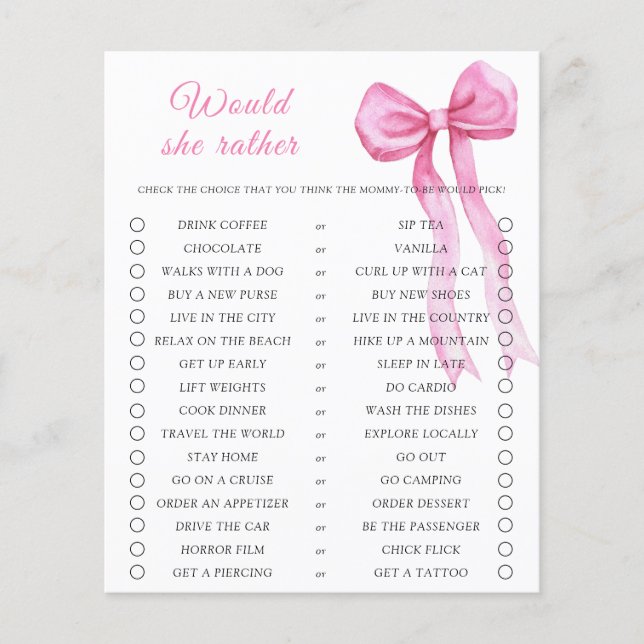 Papier Bow baby shower Voudrait-elle Plaire jeu (Devant)