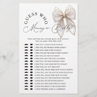 Papier Bow Guess Who Mommy or Daddy Baby Shower Game