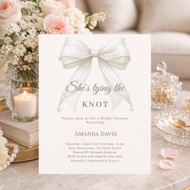 Papier Bow pearls ivory knot Bridal Shower invitation (Créateur téléchargé)