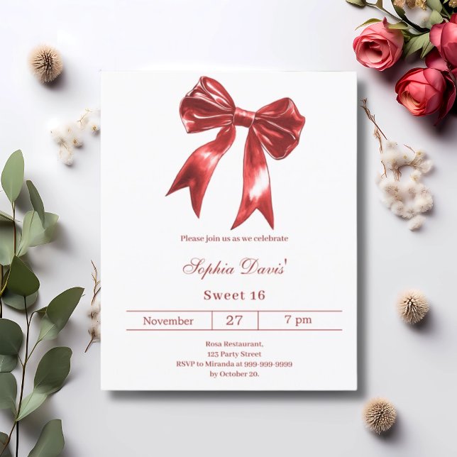 Papier Bow rouge blanc doux 16 invitation (Créateur téléchargé)