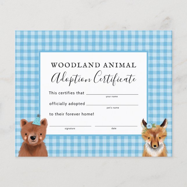 Papier Boy Woodland Certificat d'adoption de fête d'anniv (Devant)
