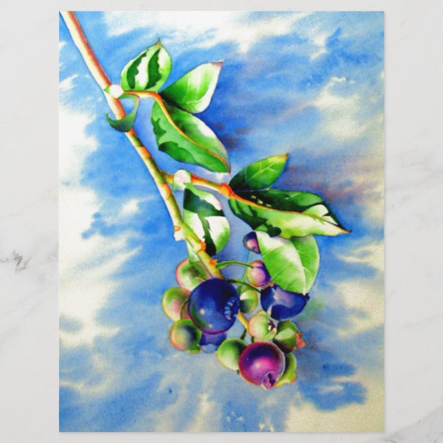 Papier Branche de bleuet, aquarelle (Devant)