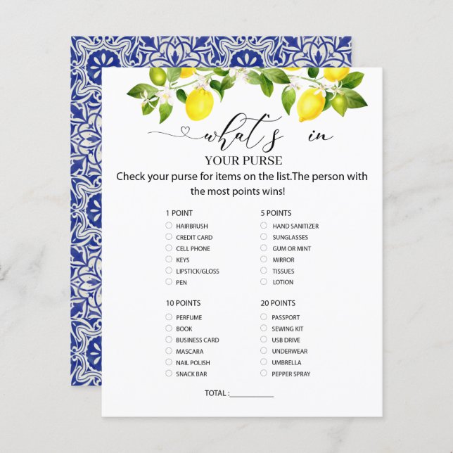 Papier Branche de citron et mosaïque bleue Qu'y a-t-il da (Devant / Derrière)