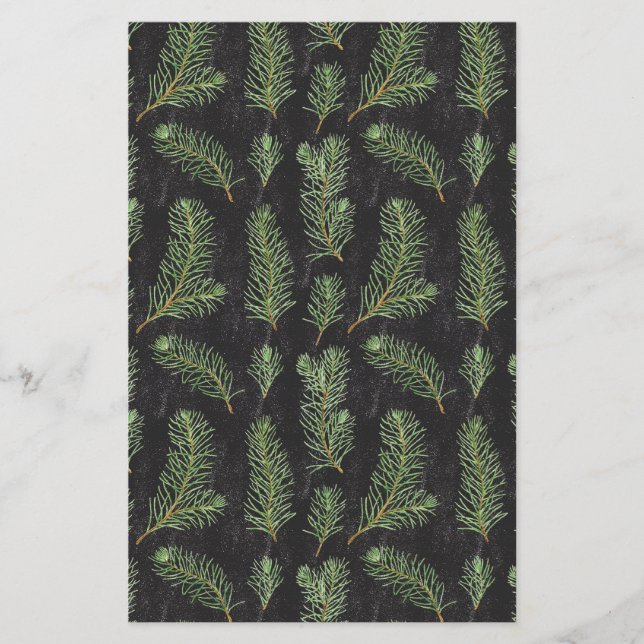 Papier Branches de pin aquarelle sur arrière - plan noir. (Devant)