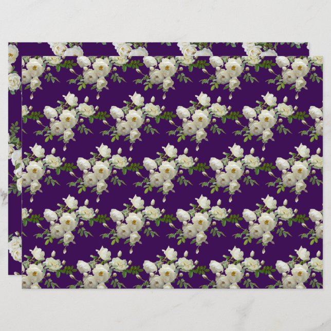 Papier Branches du Motif de Roses Blanches (Devant / Derrière)