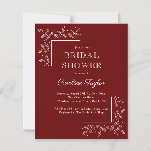 Papier Branches modernes Rouge foncé Douche nuptiale Invi (Devant)
