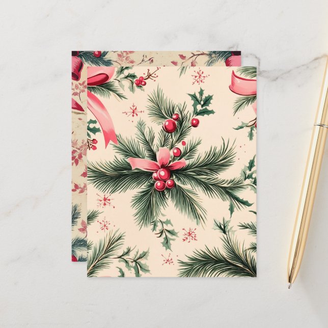 Papier Branches vintages Pinkmas Bows & Berries (Devant/Arrière en situation)