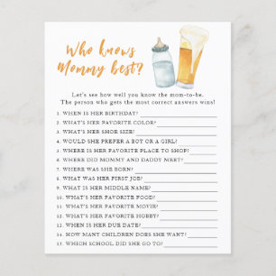 Papier Brasserie baby shower - Qui connaît maman mieux