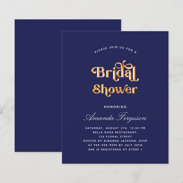 Papier Bridal douche marine bleu or budget invitation (Devant / Derrière)