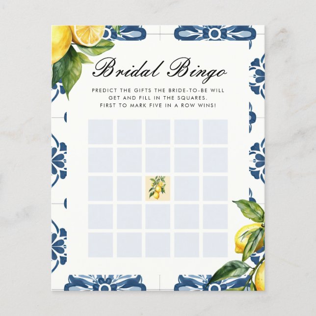Papier Bride Bingo Lemon Positano Fête des mariées Jeu (Devant)