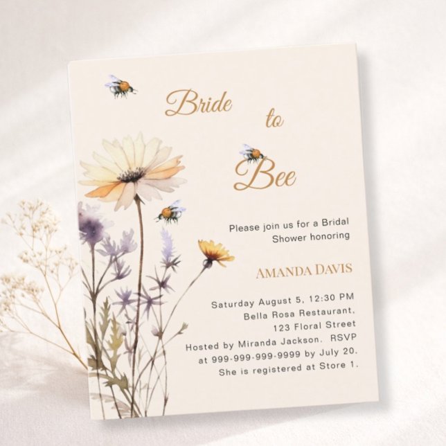 Papier Bride to bee wildflower bridal shower invitation (Créateur téléchargé)