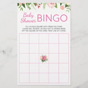 Papier Bright rose Floral Baby shower Jeu de Bingo