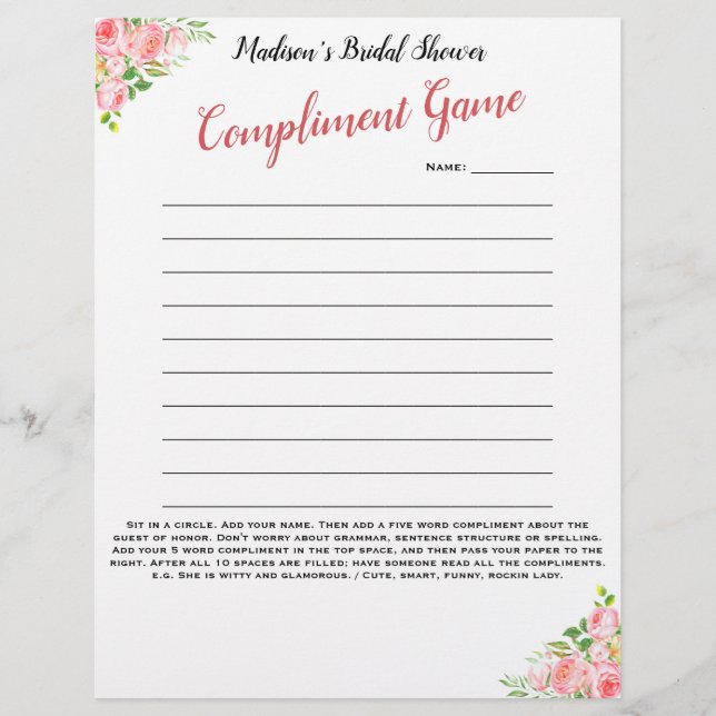 Papier Brise-glace à Fêtes des mariées florales 💕 5 mots (Devant)