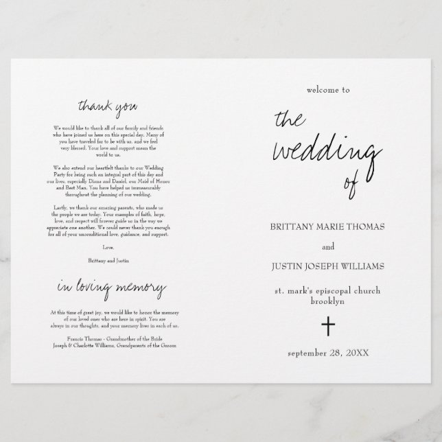 Papier Brittany Elegant Christian Folded Wedding Programm (Devant)
