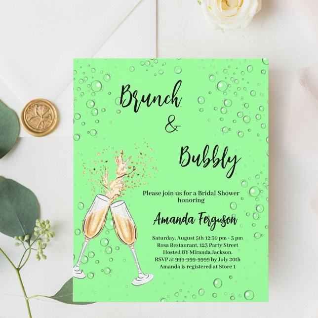 Papier Brunch Bubbly Fête des mariées menthe vert invitat (Créateur téléchargé)