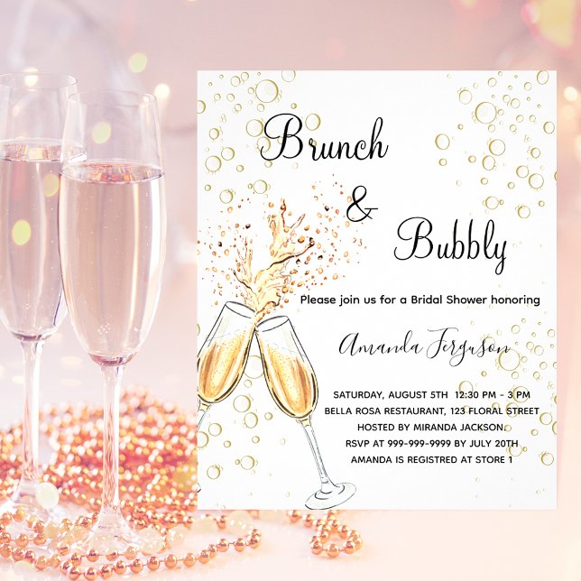 Papier Brunch Bubbly Fête des mariées Pink Budget Invitat (Créateur téléchargé)
