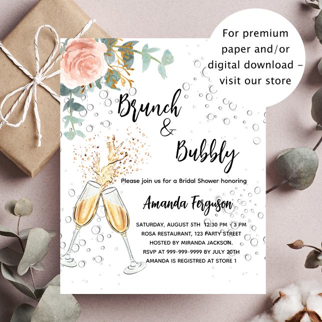 Papier Brunch Bubbly Fête des mariées rose invitation bud (Créateur téléchargé)